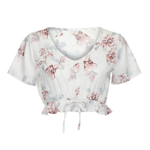 Short Sleeve Shirt Flower Print Top