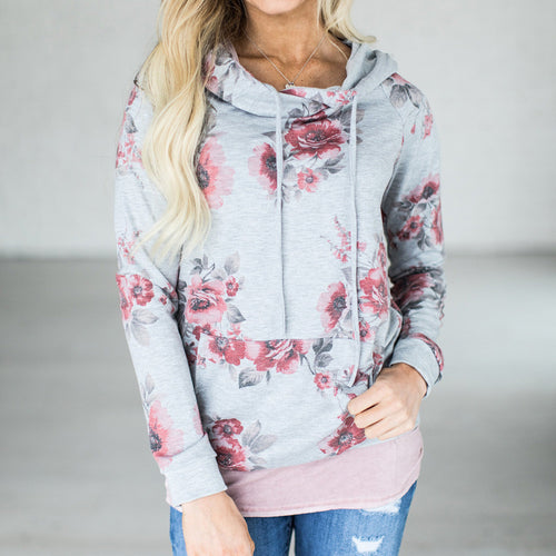 Grey Floral Hoodie Sweatshirt