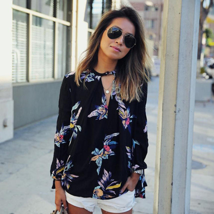 Floral Printing Loose Long Sleeve Top