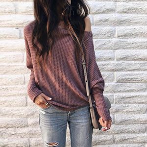 Loose Casual off Shoulder Long Sleeve Knit Sweater