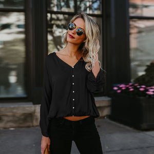 Long Sleeve Loose Button Up Top