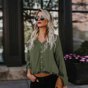 Long Sleeve Loose Button Up Top