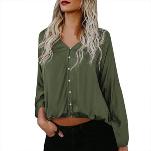 Long Sleeve Loose Button Up Top