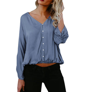 Long Sleeve Loose Button Up Top