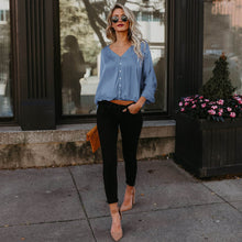 Long Sleeve Loose Button Up Top