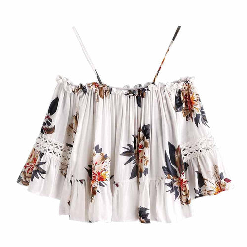 Women Floral Lace Casual Off Shoulder Crop Top